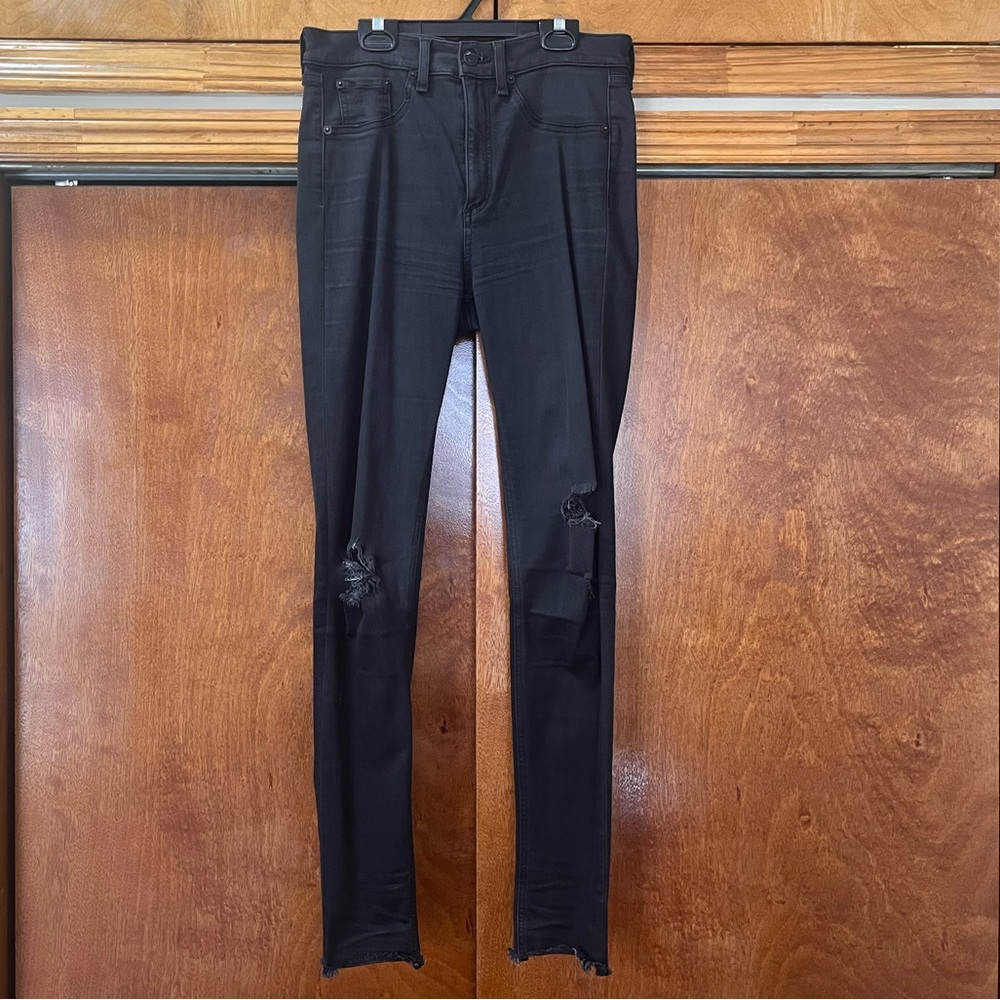 rag & bone High Rise Skinny distressed/ripped black jeans with frayed hem